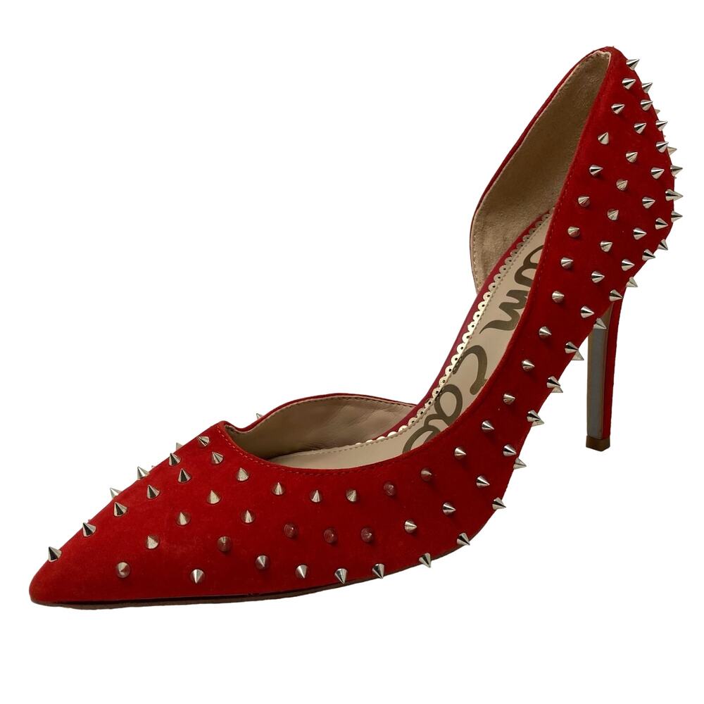 Sam Edelman Hadlee Red Pointed-Toe Studded Suede D'Orsay Pumps In Candy Red 9.5